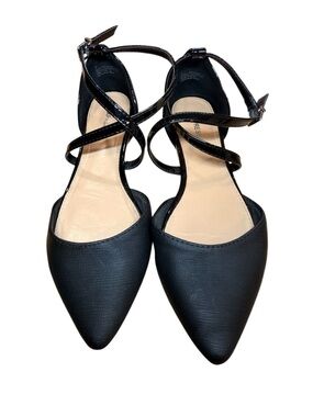 Express Black Pointed Toe Ankle Strap Flats Women’s Size 7 Dress Shoes